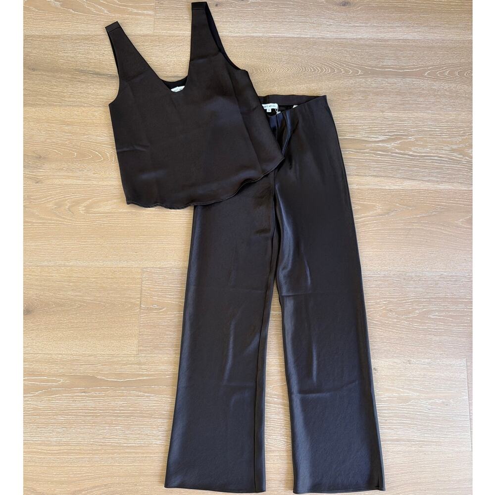 April Seven Satin Kara Top & April Pants Set Size XS Brown